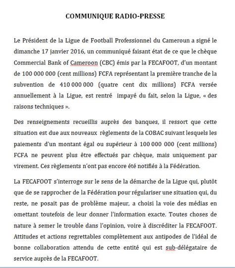 Cameroon Infonet Cameroun La Fécafoot Répond Au Général Pierre