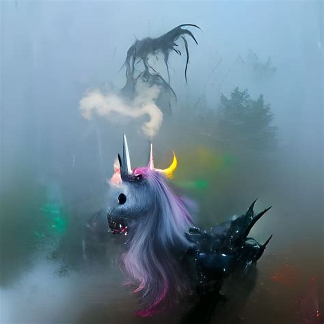 Dark And Scary Unicorn With Fangs Covered In Mist Ai Generated