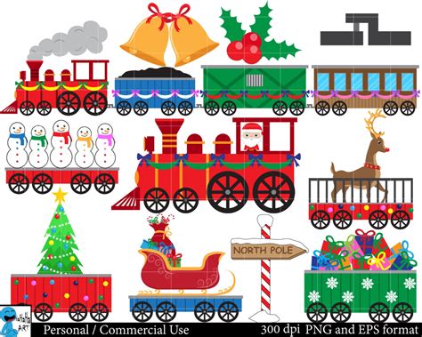 Christmas Trains Set Clipart Digital Clip Art Graphics