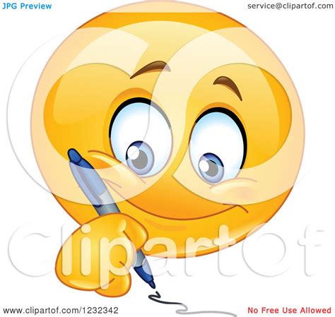 Clipart Of A Yellow Emoticon Writing Royalty Free Vector Illustration