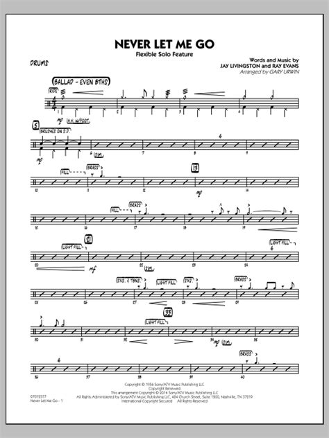 Never Let Me Go Flexible Solo Feature Drums Sheet Music Gary Urwin Jazz Ensemble