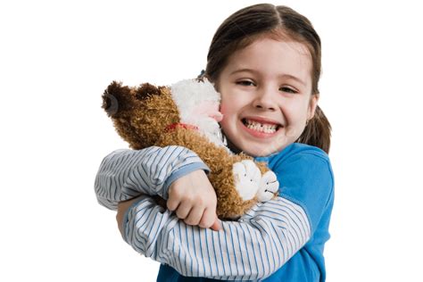 Young Female Child Hugging Stuffed Animal Brunette Fun Pure