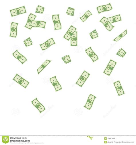 Illustration Cartoon Paper Money Falling On A White