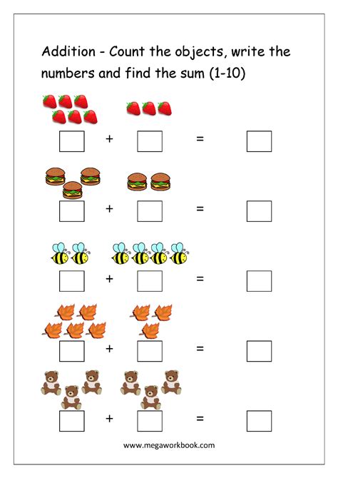 Addition Worksheets For Kindergarten 1 10