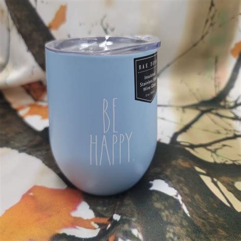 Rae Dunn Dining Rae Dunn Wine Glass Blue Be Happy Insulated Stainless Steel 2 Oz Tumbler