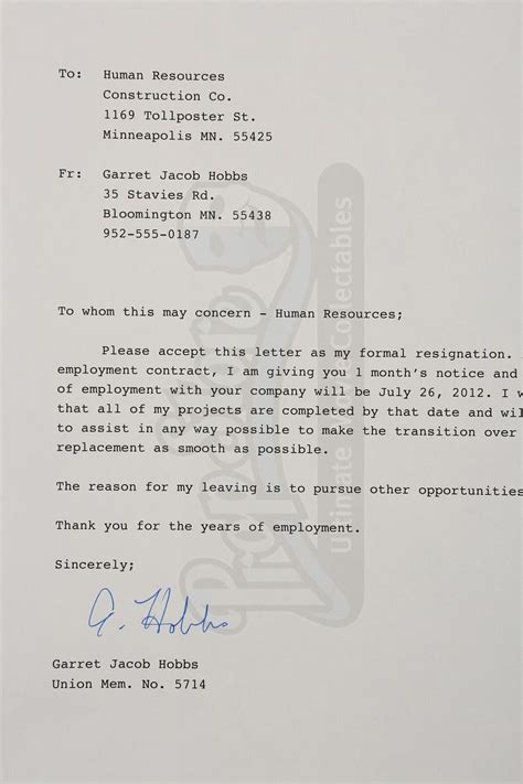 Garret Jacob Hobbs' Resignation Letter | Hannibal Indexes