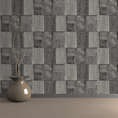 Muriva Bluff Wood Blocks Brick Pattern Embossed Vinyl Mural Wallpaper