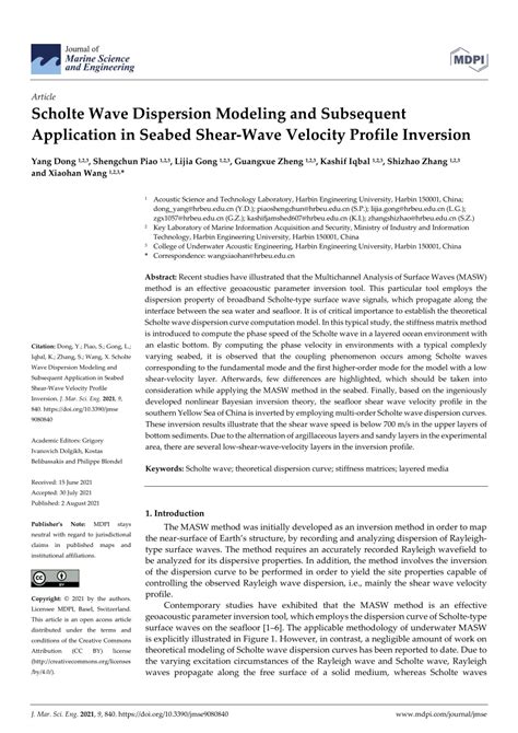 Pdf Scholte Wave Dispersion Modeling And Subsequent Application In