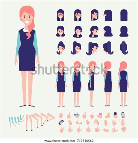 Front Side Back 34 View Animated Character Young Woman Constructor