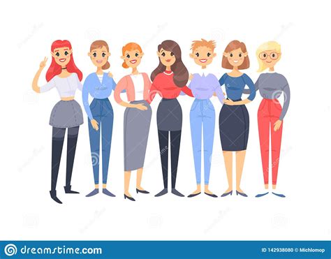 Set Of A Group Of Different Caucasian Women Cartoon Style European