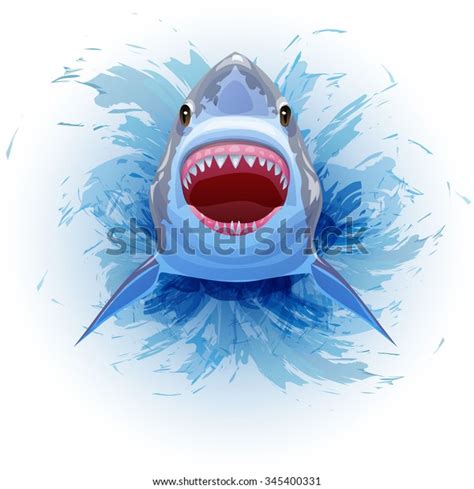 Shark Jumps Out Water His Mouth Stock Vector Royalty Free 345400331