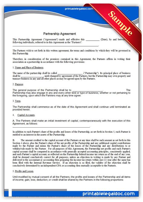 Printable Partnership Agreement Customize And Print