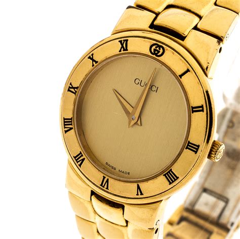 Gucci Golden Gold Plated 33002l Womens Wristwatch 25mm Gucci Tlc