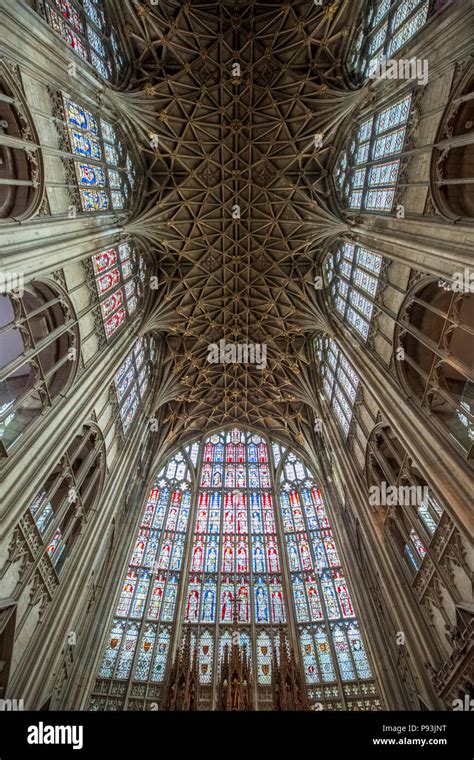 The Vaulted Ceiling And Stained Glass Windows Of Gloucester Cathedral