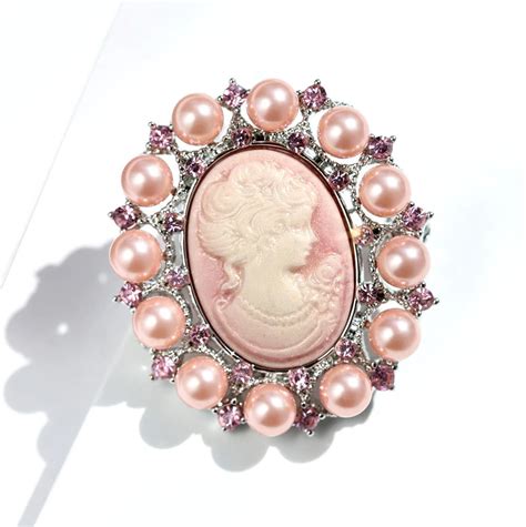 Luxury Cameo Brooch Pink Sterling Silver Lady Maiden Shell Etsy