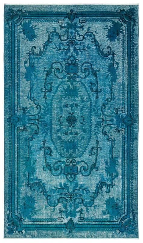 Traditional Design Turquoise Over Dyed Carved Rug 412 X 88 Ft 152