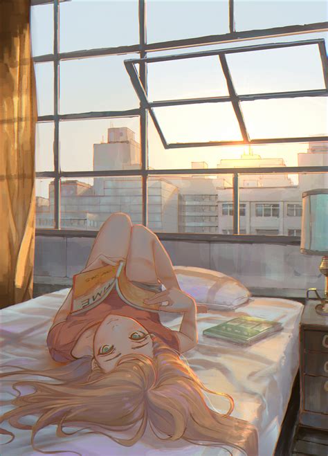 Wallpaper Anime Girls Original Characters Bed Window 1200x1670