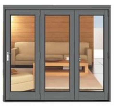 A bifold door unit consists of two doors hinged together that fold to one side. 3 Panel Grey Aluminium Bi-fold Door | Folding Doors 2 U