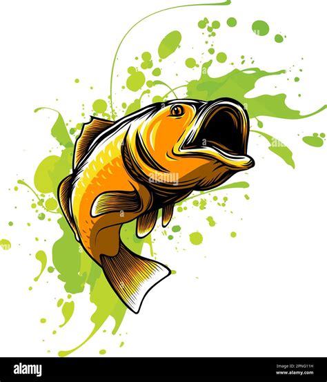 Illustration Of A Largemouth Bass Fish Jumping Done In Cartoon Style On