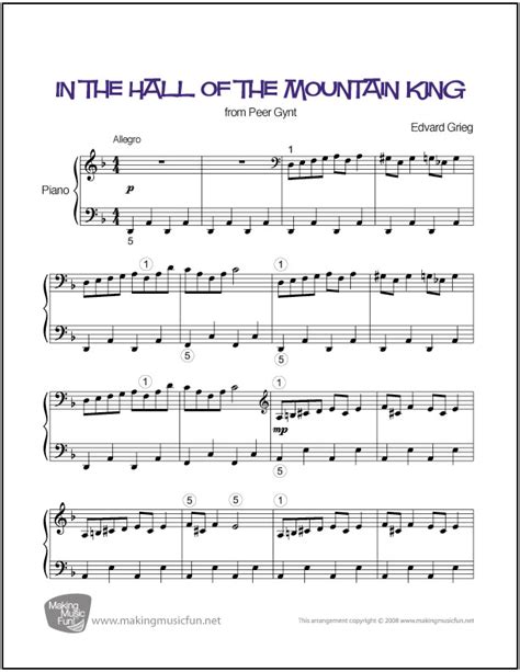 In The Hall Of The Mountain King Easy Piano Sheet Music