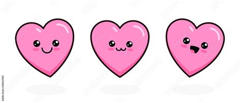 Kawaii Heart Set Cute Little Characters For Children Illustration
