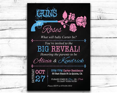 Guns Or Roses Gender Reveal Invitation With Chalkboard Etsy