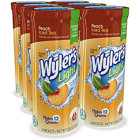 Wylers Light Pitcher Packs 6 Per Canister Peach Iced Tea Drink Mix