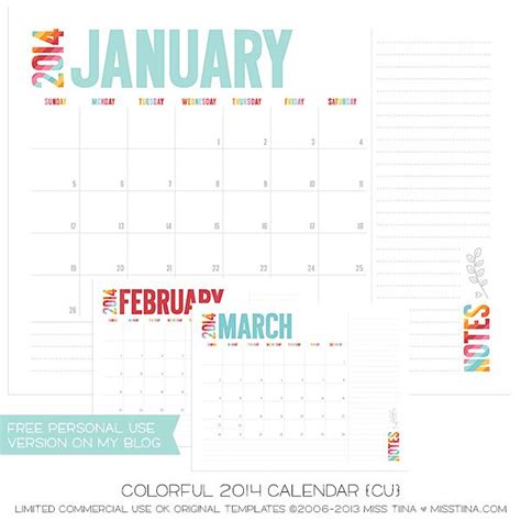 New 2013 2014 Cu Colorful Calendars With Free Printables Misstiina