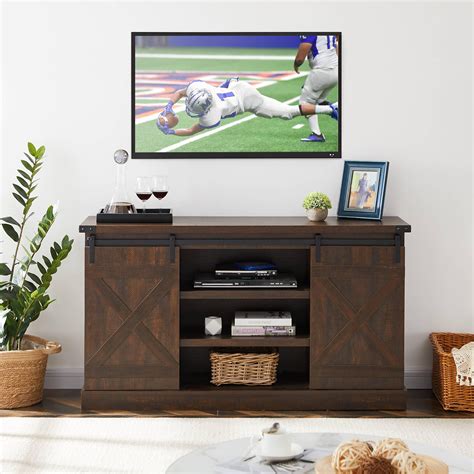 Sliding Barn Door Tv Cabinet With Storage Space And Shelf Modern