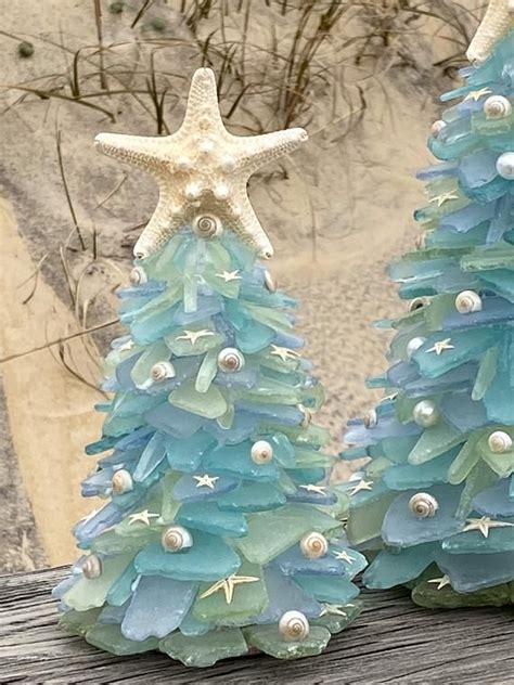 This Handmade Sea Glass Christmas Tree Sits Approximately 9 5”tall X 5 5” Wide Over 1 5 Lbs Of