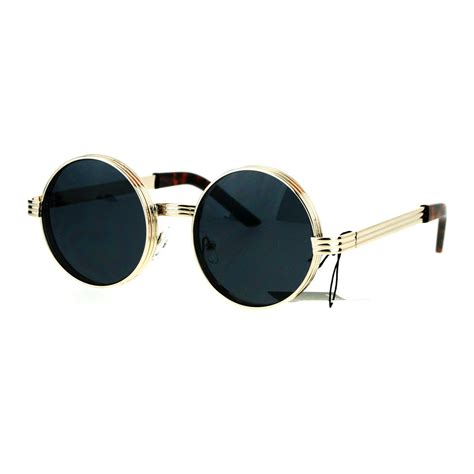 Sa106 Steampunk Thick Metal Round Circle Lens Vintage Victorian Sunglasses White Gold
