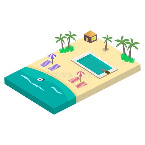 stylish 2 5d sandy beach landscape concept vector illustration sandy beach vector with swimming