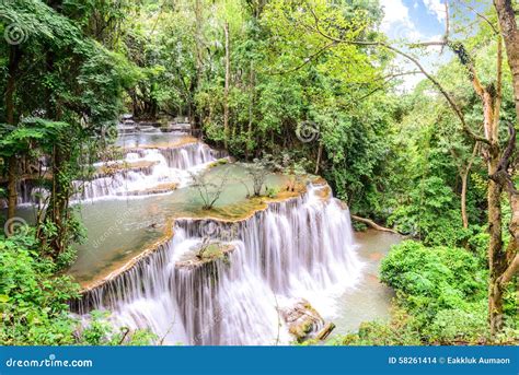 Huay Mae Kamin Waterfall In Kanchanaburi Thailand Stock Photo Image