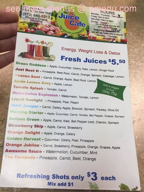 Online Menu Of The Juice Cafe Restaurant Poplar Bluff Missouri 63901