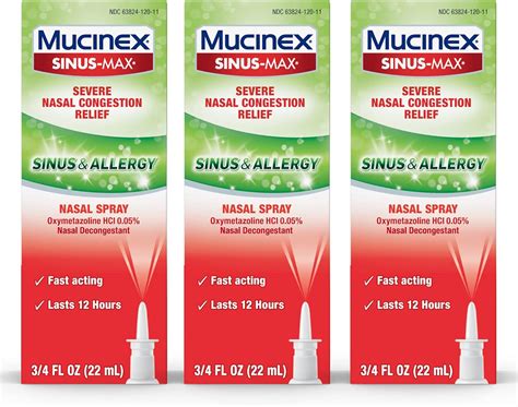 Mucinex Sinus Max Nasal Spray For Sinus And Allergy 75 Oz Bottle Fast Acting