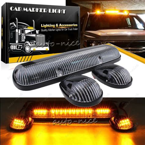 3x Led Cab Marker Roof Running Lights Amber For 02 07 Chevy Silverado