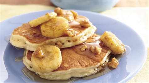 Oatmeal Brown Sugar Pancakes With Banana Walnut Syrup Recipe