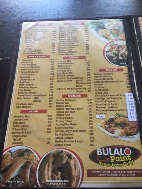 Menu At Bulalo Point Turo Turo Grill Restaurant Tagaytay Tagaytay