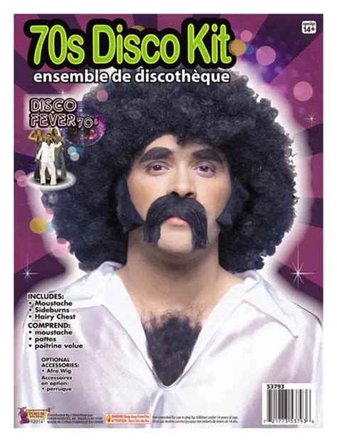 70s Disco Man Costume Kit Chest Hair Mustache Sideburns Hairy Fake Curly Black 1987 Picclick