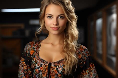 premium ai image blonde german girl upper body part wearing fancy dress with traditional motives