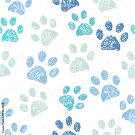 Vetor De Seamless Blue Colored Paw Print Background Do Stock Adobe Stock