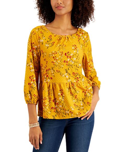 Style And Co Floral Print Top Created For Macys Golden Sunrise In