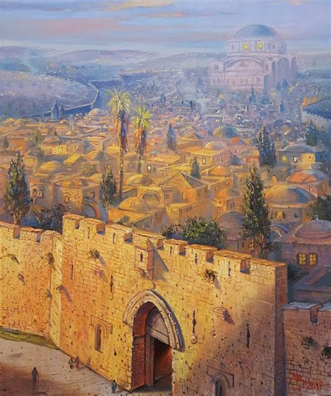 Original Oil Painting Zion Gate In Jerusalem By Alex Levin