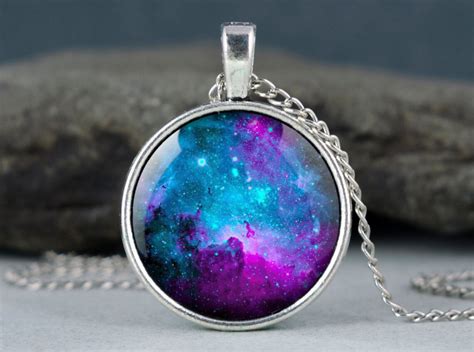 Galaxy Necklace Turquoise Nebula Pendant Space Necklace Etsy