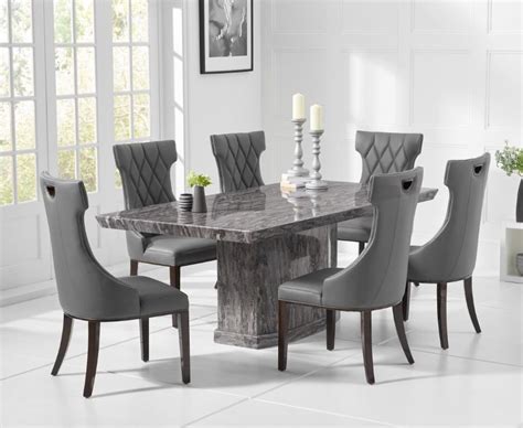 8 Seater Natural Grey Marble Dining Table And Chairs Homegenies