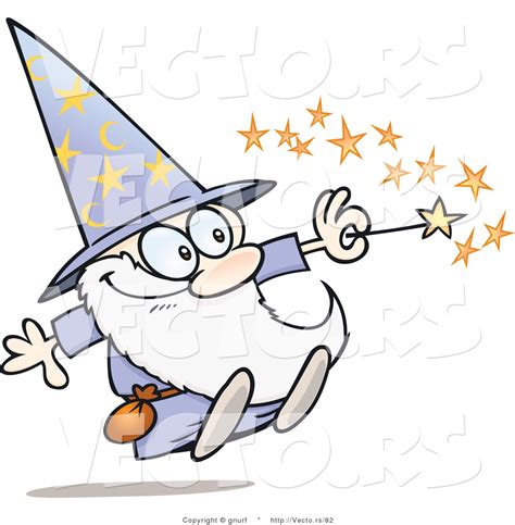 Vector Of A Happy Cartoon Wizard Casting A Spell With His Magic Wand By