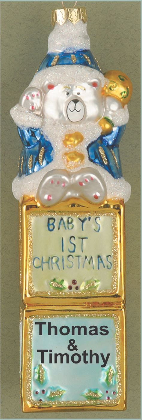 I saw a lot of different ways to make these adorable footprint baby's first christmas ornament on pinterest. Blue Blocks Twins' First Glass | Hand Personalized ...