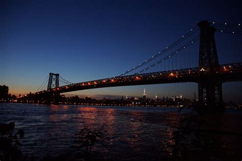 Brooklyn Bridgenew York City Night River Sky Lights Bridge