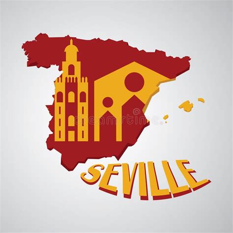 Spain Map With Seville Cathedral Vector Illustration Decorative Design