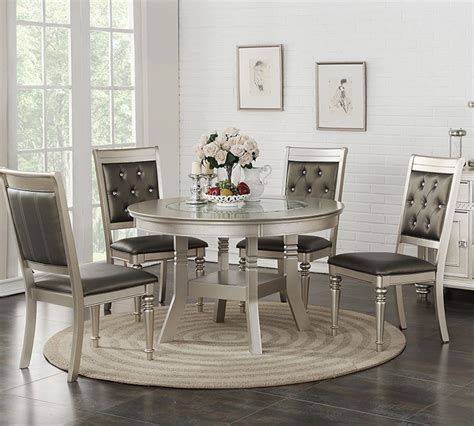 Either way, don't miss out on these amazing the rich cherry finish of this collection brings warmth and sophistication to any dining room. Stella Silver Round Dining Table Set | Round Dining Room ...
